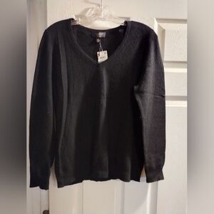 NWT Charter Club Beautiful 100% Pure Cashmere Women's Black V-Neck Sweater